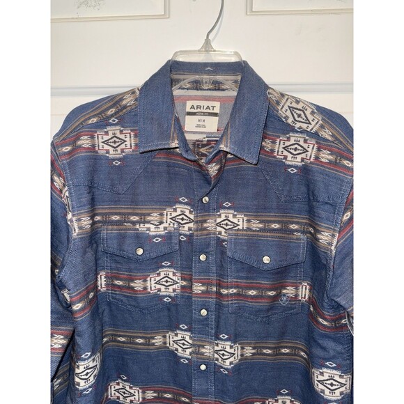 Ariat Aztec Western Pearl Snap Hector Retro Fit Long Sleeve Shirt Medium M Men's - Picture 3 of 7